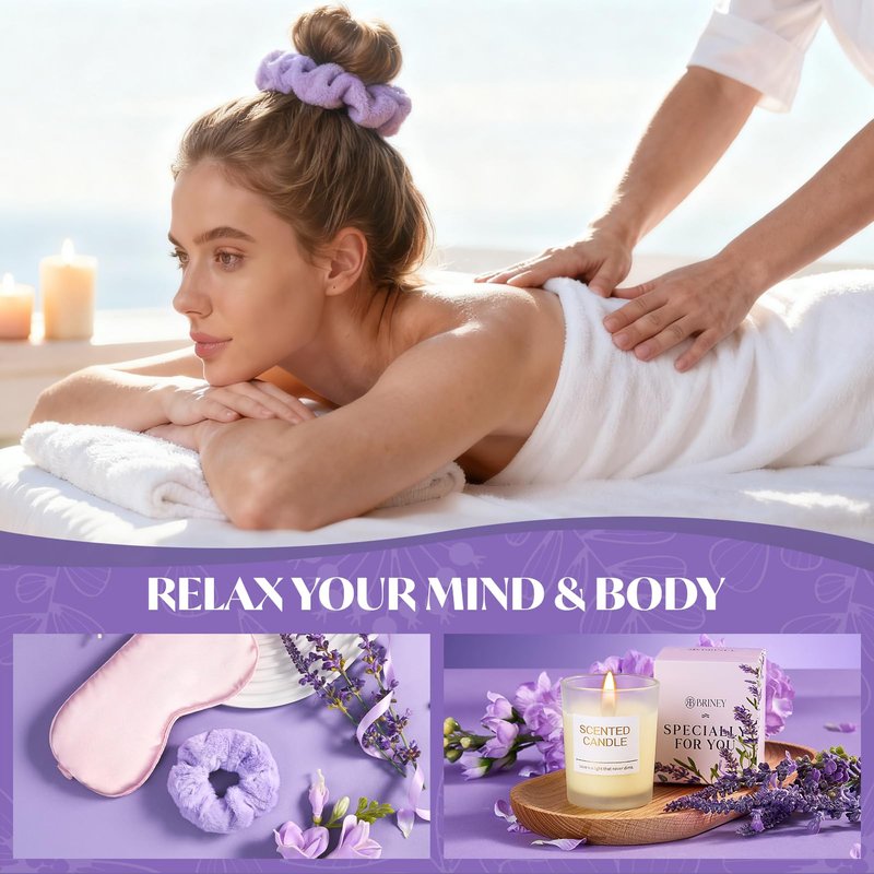 Briney Gift Baskets for Women, Mothers Day Gifts for Friends, Purple Birthday Valentines Women Day Easter Gifts Lavender Care Package Spa Basket for Girlfriend Wife Mom Sister