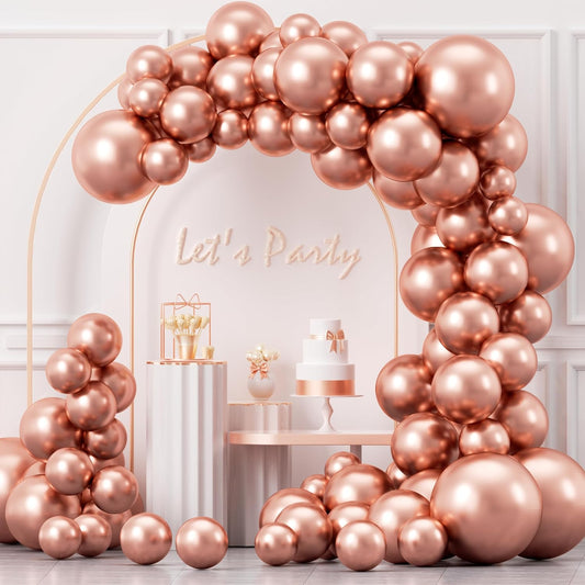 YAOWKY Rose Gold Balloons - 100PCS Metallic Latex Balloon Garland Kit for Weddings & Parties | 18", 12", 10", 5" Sizes