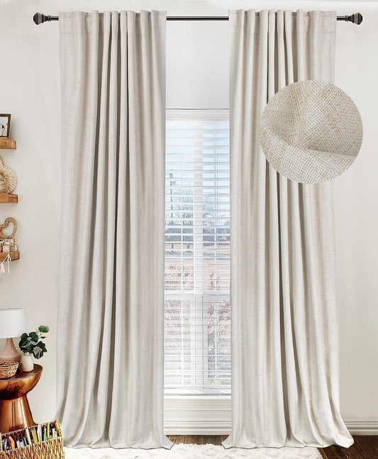 Skiennix 100% Blackout Linen Curtains - Thermal Insulated Drapes for Bedroom | 50" W x 72" L, Cream
