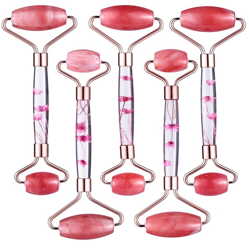 Amogeeli Cherry Quartz Stone Roller for Face, Beauty Massage Facial Roller for Wrinkles, Puffiness