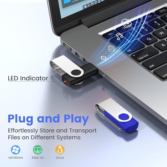 ABLAZE 8GB Flash Drive 10 Pack, USB 2.0 Memory Stick with Lanyards Swivel Thumb Drives Bulk Pendrive U Disk for Data Storage (Mixcolors)