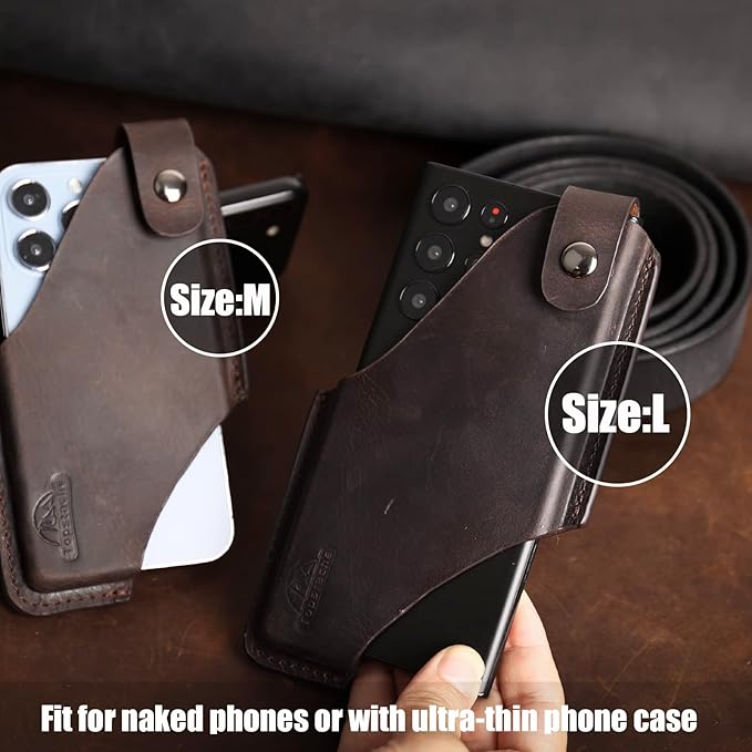Topstache Leather Phone Holster with Belt Clip for iPhone 17/16/15 Pro Max & Plus - Magnetic Closure Cell Phone Case for Galaxy S25/S24 Ultra - Leather Belt Holder Loop Case, L,Darkbrown