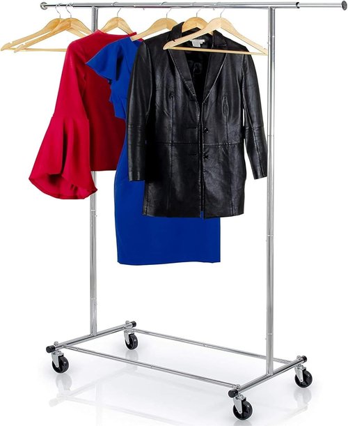 HOME IT Clothes Rack - Heavy Duty Adjustable Chrome Garment Rack | 200 LBS Capacity, Collapsible Design