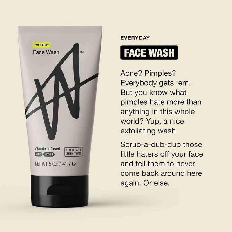 Everyday Men's Face Wash - Exfoliating Cleanser for All Skin Types | Unscented, 5 fl oz
