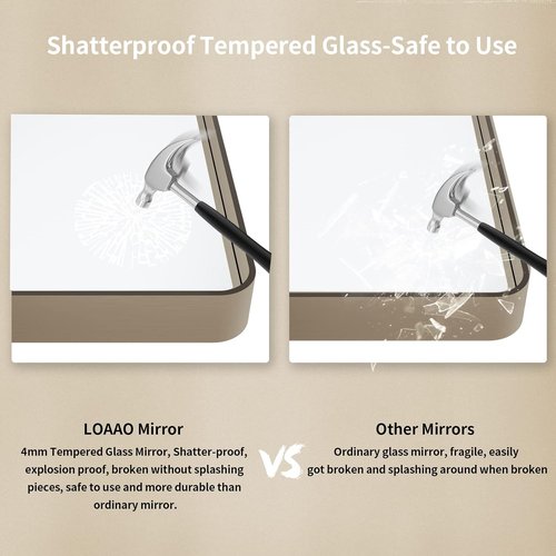 LOAAO Bronze Bathroom Mirror - 72”x36” Rounded Rectangle with Anti-Rust Metal Frame | Versatile Hanging Options