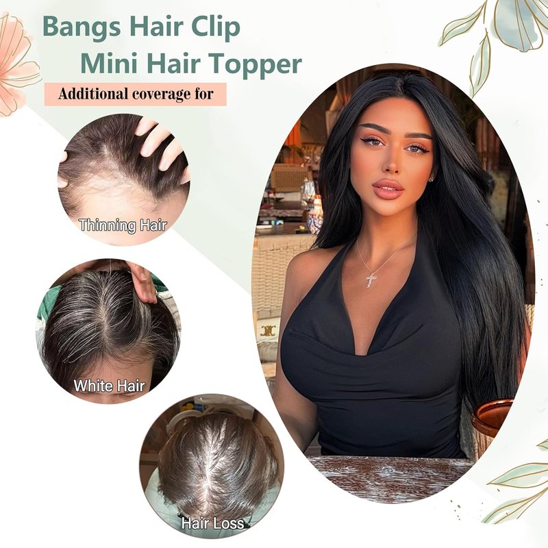 Black Hair Toppers for Women - Real Human Hair 3D Design | No Bangs, 10 Inch for Thinning Hair