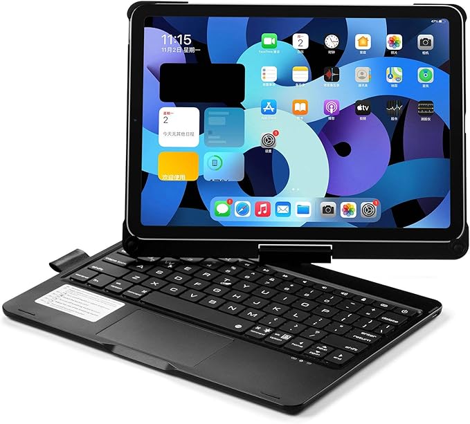Rotatable Keyboard Case for iPad Air 11-inch M4/M3/M2 (2026/2025/2024), iPad Air 5th/4th Generation 10.9 Inch, Backlits Bluetooth Touchpad Keyboard Smart Cover with Pencil Holder, Black