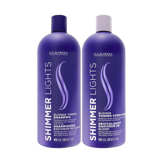 Clairol Professional Shimmer Lights Purple Shampoo & Conditioner - Neutralizes Brass & Yellow Tones | For Blonde, Silver, Gray & Highlighted Hair
