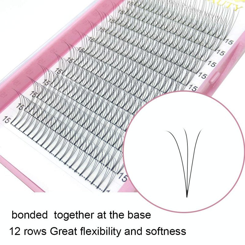 Premade Fans Eyelash Extensions 12D-D-0.07-11 Premade Volume Lash Extensions 320 Fans Pointed Base Fans 0.07 Premade Volume Fans C D Curl(12D-D-0.07-11)