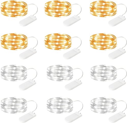 Brightown LED Fairy Lights - 12 Pack Waterproof Silver Wire String Lights | 7 Feet, 20 LEDs for Weddings & Parties
