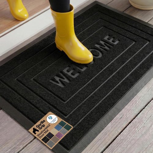 GORILLA GRIP Waterproof All-Season WeatherMAX Doormat - 35x23 Natural Rubber, Stain & Fade Resistant, Easy Clean Black