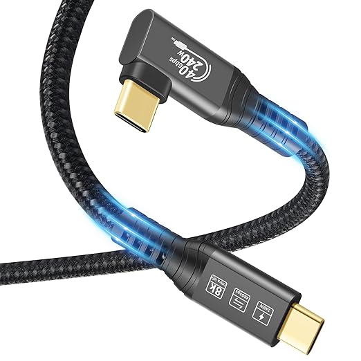 CHENLENIC USB4 Cable, with Thunderbolt 4, 240W Charging, 40 Gbps Data, 8K @ 60Hz HDR, USB C to USB C Cable, 90Degree for MacBook,Hub, Dock, M2, M3, Mac SSD (90Degree USB4 40G 240W 2M)
