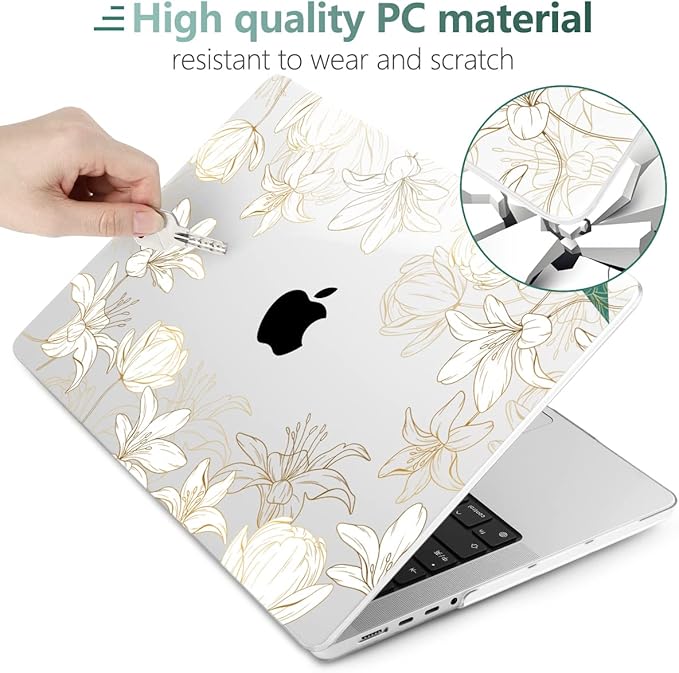 DONGKE Compatible with MacBook Pro 16 Inch Case (2026-2021 Release, M5 M4 M3 M2 M1 Pro/Max Chip), Plastic Hard Shell Cover with Keyboard Cover & Screen Protector for MacBook Pro 16", Gold Floral