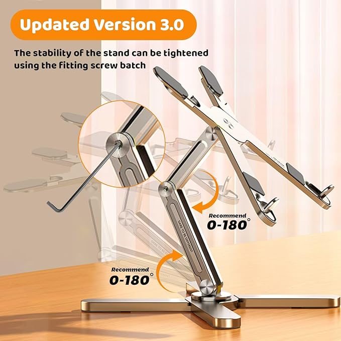 Moallia N86 360 Rotating Laptop Stand, Adjustable Height & Angle, Ergonomic Metal Riser for Desk Collaborative Work, Fully Foldable for Easy Storage, Fits All MacBook & Laptops up to 16 inches, Silver