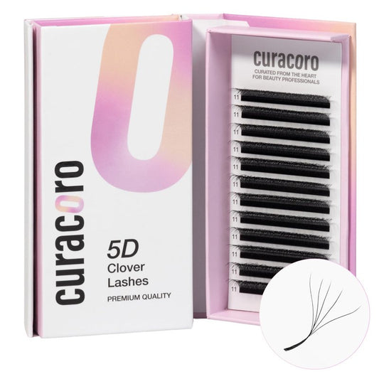 Curacoro 5D W-Shaped Clover Eyelashes Extension, 0.07 CC Curl, 8mm-15mm Length, Individual Eyelash Extensions, Easy Application & Long Lasting