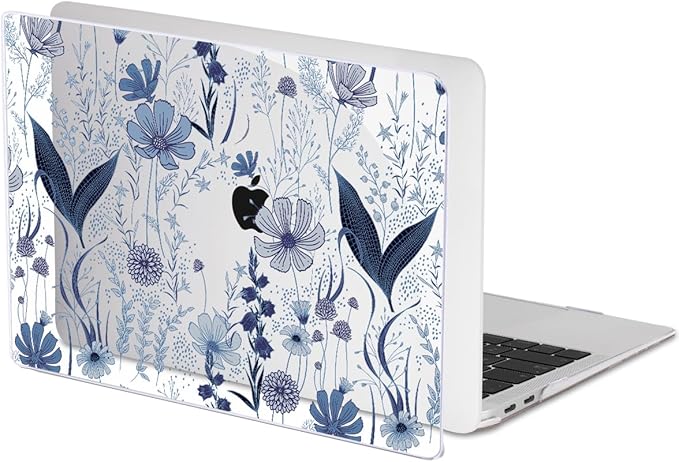 LCMOCICO for MacBook Pro 13 Inch Case 2022 2021 2020 Release A2338 M2 M1 A2251 A2289, Plastic Hard Shell Case for MacBook Pro 13.3 inch with Touch Bar & Touch ID, Navy Blue Wild Flowers