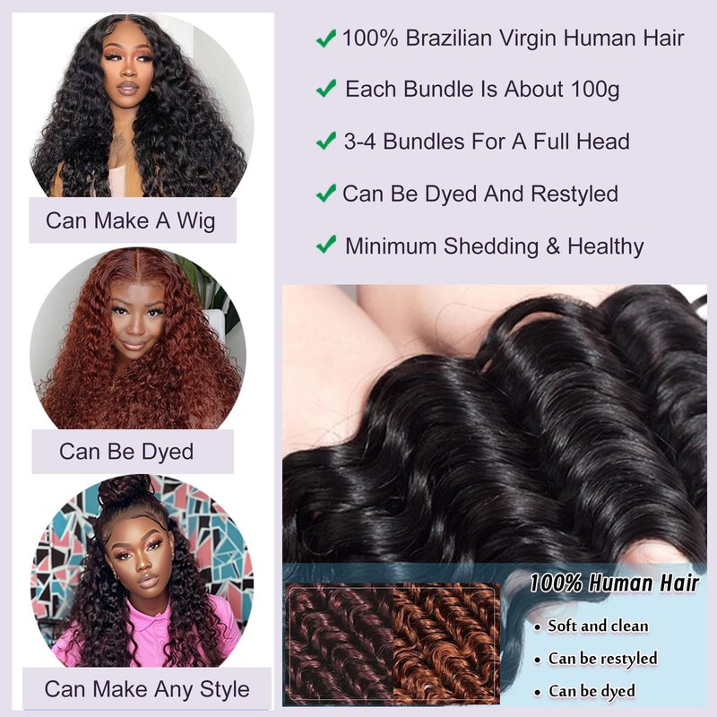 12 Inch Deep Wave Lace Frontal Closure 13x4 Ear to Ear Frontal HD Lace Brazilian Curly Virgin 100% Human Hair For Women Pre Plucked with Baby Hair 150% Density Free Part