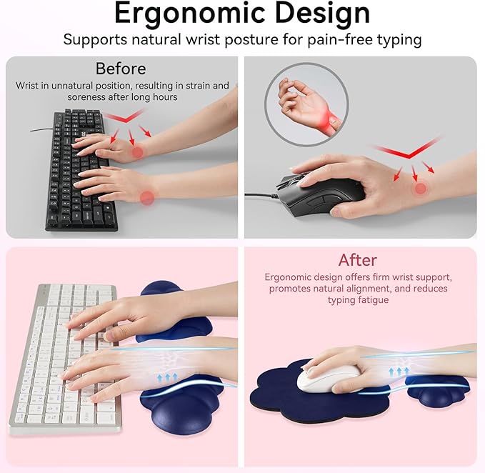 Sushret Cloud Wrist Rest for Computer Keyboard, 4-in-1 Memory Foam Leather Cloud Keyboard Wrist Rest and Mouse Pad Set with Ergonomic Support for Arm and Palm Cushion, Gaming/Work Setup, Dark Blue