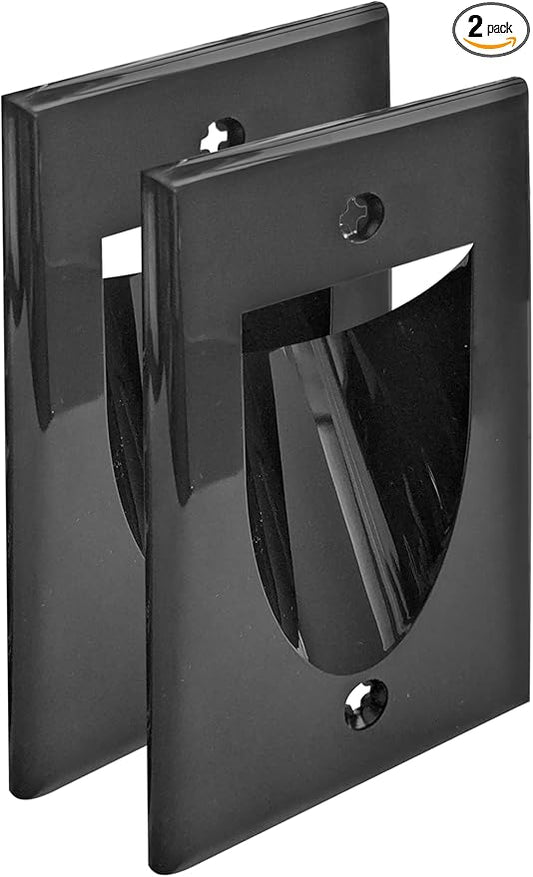 BestMounts - 2 Pack Inner Nose Behind Wall Cable Management TV Cord Hider for Wall Mounted TV - Single Gang Low Voltage Recessed Wall Plates Cable Pass Through for Wires, HDTV, HDMI (Black)
