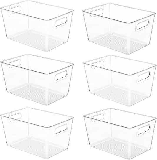 YIHONG Clear Pantry Organizer Bins - 6 Pack Plastic Storage Containers with Handles for Kitchen & Bathroom