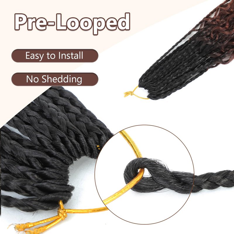 8 Packs Crochet Box Braids Hair -14 Inch Crochet Box Braids Hair Pre loopled Crochet Hair with Curly Ends Goddess Box Braids Crochet Hair Braiding Hair Crochet Braids Hair for Black Women (1B/33/30)
