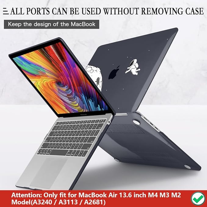CISSOOK Compatible with MacBook Air 13.6 Inch Case 2022 2024 2025 2026 Model A2681 A3113 A3240 A3449, Black Space Hard Shell with Keyboard Cover for MacBook Air 13 M2 M3 M4 M5, Astronaut
