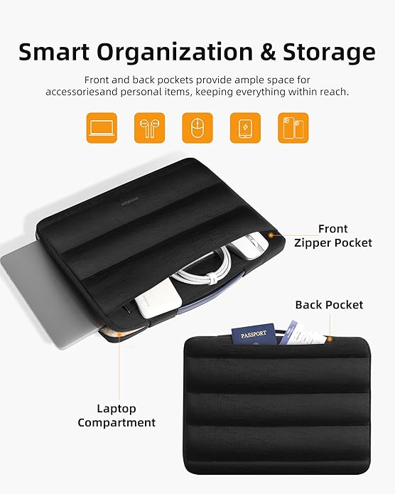 Black Puffy Laptop Sleeve 14-Inch Fluffy Protective Sleeve for MacBook Pro/Air 14, Dell XPS, HP, for Travel & College