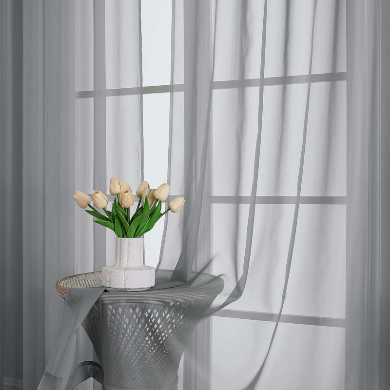 OWENIE Grey Sheer Curtains 120 Inches Long 2 Panels Set, Airy Lightweight Sheer Grey Curtains for Living Room Bedroom, Farmhouse Voile Filmy Rod Pocket Curtains Drapes, 2 Pcs, Each 59" Wx120 L Inch