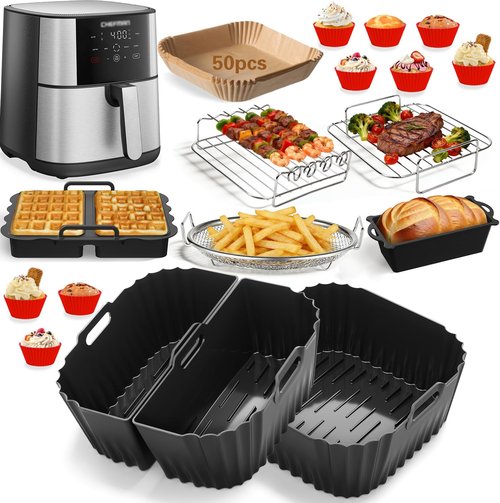 Chefman Air Fryer Accessories Set - 2-In-1 Silicone Liners & Paper Liners for 8Qt & 9Qt Models