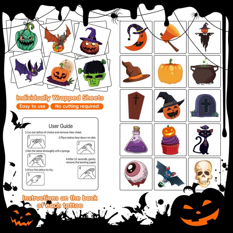 Halloween temporary tattoos for kids, 190 pcs Glow in the Night temporary tattoos, Trick or treat gift Ghost Monster Pumpkin Tattoos