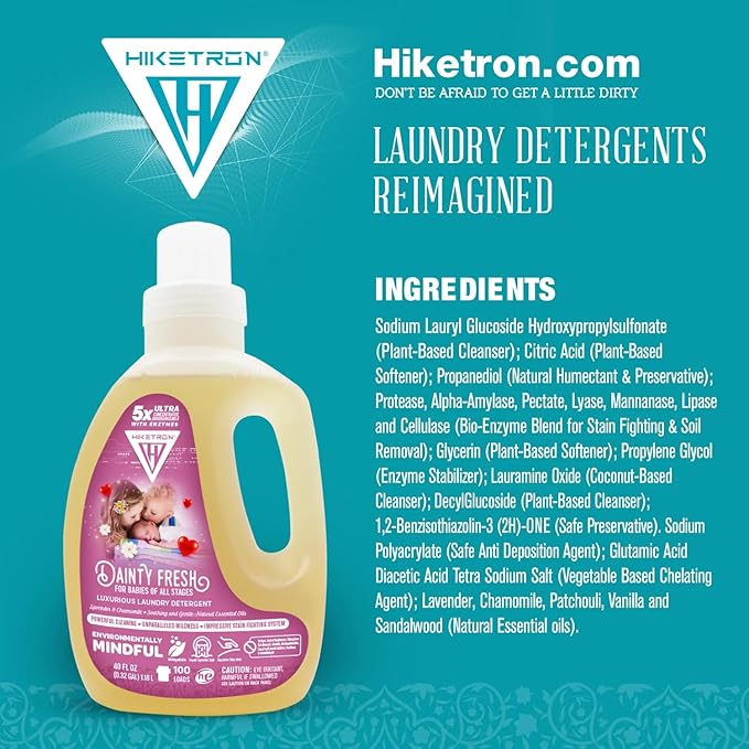 Hiketron Dainty Fresh For Babies Liquid Laundry Detergent, 5x Ultra Concentrated, Tough Stains Remover, Long Lasting Scent (40 Fl Oz, Pack of 1)