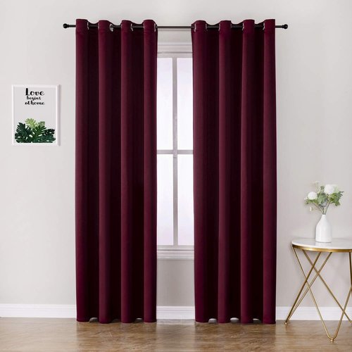 ChrisDowa Grommet Blackout Curtains - Thermal Insulated Room Darkening Panels, Burgundy Red, 52W x 72L