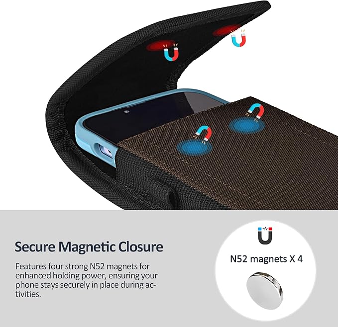 ACCKUO Phone Holster for Belt with Metal Clip and Magnetic Closure Compatible with iPhone 17 Pro Max, Galaxy S26/S25/S24/S23/S22/S21/S20 Ultra A17 A16 A26 A36 for Everyday Protection, XL-Coffee