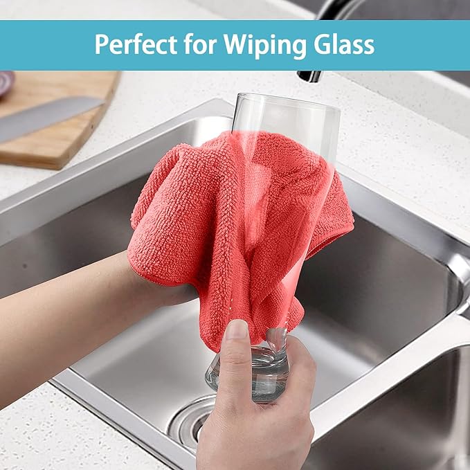 HOMEXCEL Microfiber Cleaning Cloth, Premium Microfiber Towels for Cars, Lint Free, Scratch-Free, Highly Absorbent, Reusable Cleaning Rags for Car, Household, Kitchen, Window(Red,100)