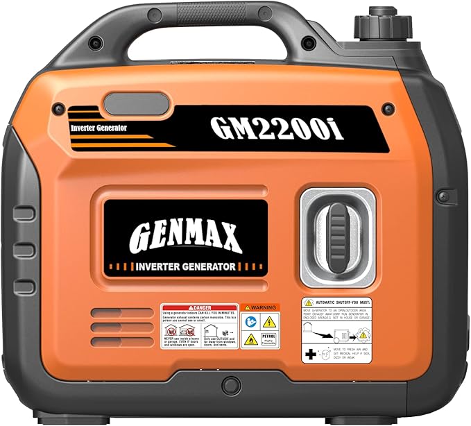 GENMAX Portable Generator，2200W Ultra-Quiet Gas Engine, EPA Compliant, Eco-Mode Feature, Ultra Lightweight for Backup Home Use & Camping (GM2200i)