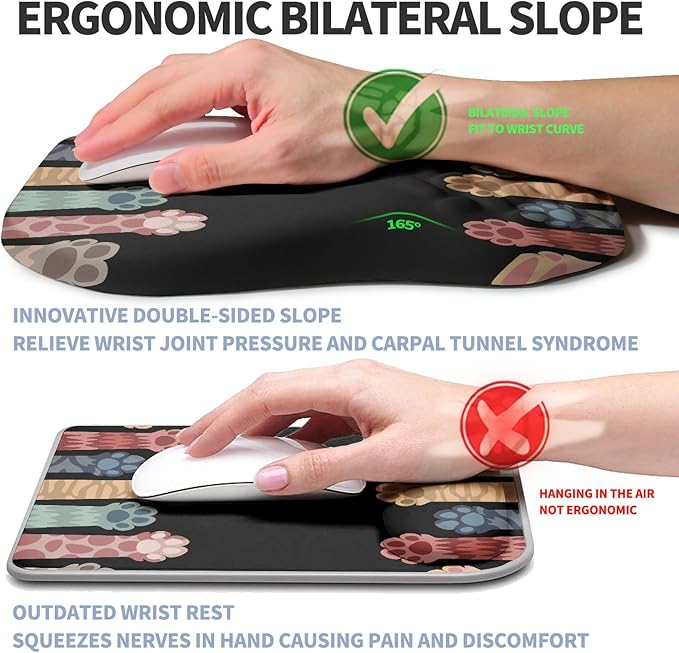 Gleamtide Ergonomic Raised Mouse Pad Wrist Support with Bilateral Slope Memory Foam Mousepad for Wrist Rest and Carpal Tunnel Pain Relief 11.8x7.9〃Cat Claws