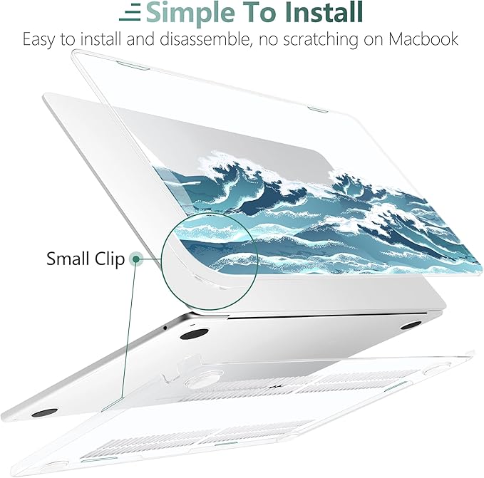 TWOLSKOO for MacBook Air 13 inch Case M5 2026 M4 2025 M3 M2 2024-2022 A3449 A3240 A3113 A2681, Plastic Hard Shell & Keyboard Cover & Screen Film for MacBook Air 13.6 inch Case, Ocean