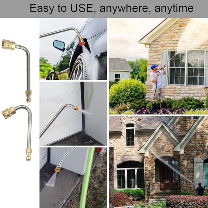 Selkie 120inch Stainless Steel Pressure Washer Extension Wand Power Washer Lance with Spray Nozzle Tips,30Â°,90Â°Curved Rod, 1/4ââQuick Connect, Replacement for Anti-Leaked Ring 4000 PSIâ¦