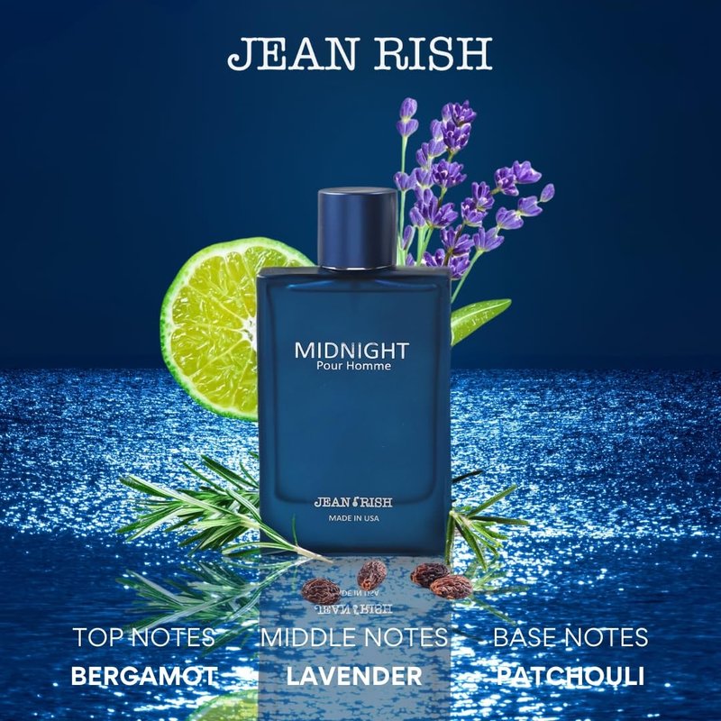 Jean Rish Midnight Pour Homme Perfume - Long-Lasting Men's Eau De Toilette | Bergamot, Lavender, Patchouli, Amber, Musk - 100ml / 3.4 oz