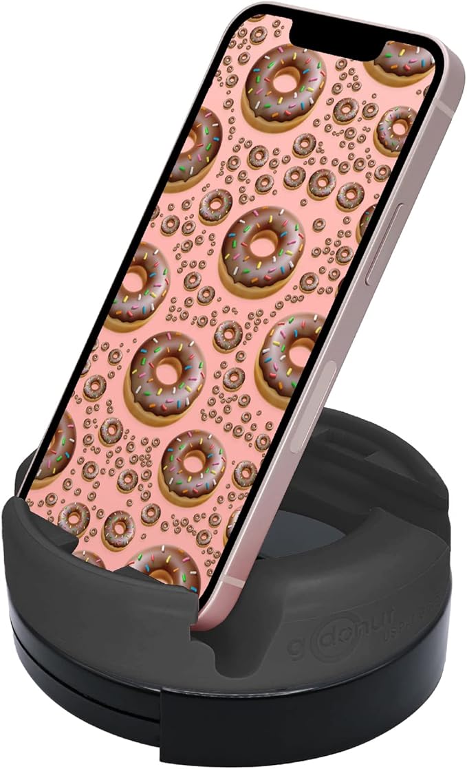 GoDonut 360 Swivel – Smartphone and Tablet Stand and Desk Organizer with 360 Degrees Device Rotation - Compact and Portable for Travel, Office and Home - Made in USA (Black)