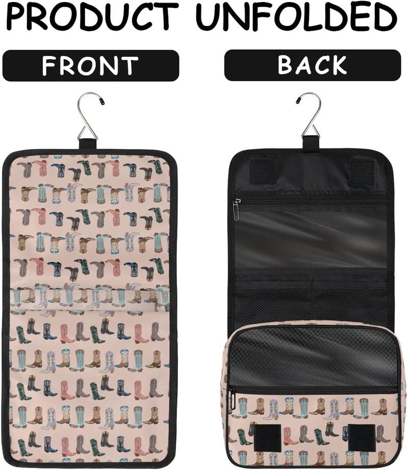 Travel Toiletry Bag - Pink Retro Western Print | Large Makeup Organizer with Hanging Hook