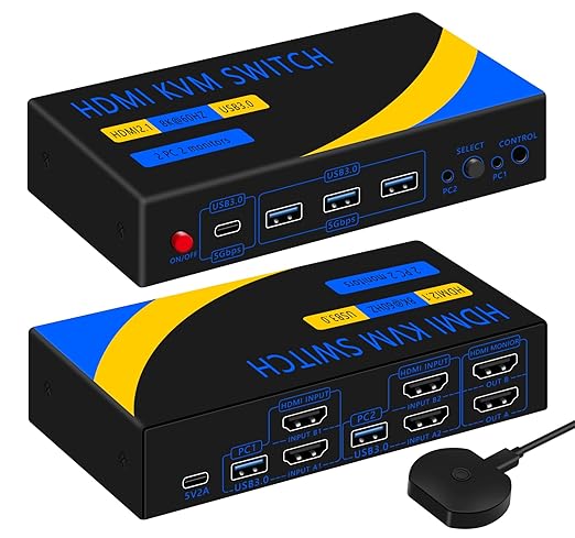 DP HDMI KVM Switch 2 Monitors 2 Computers Display Port