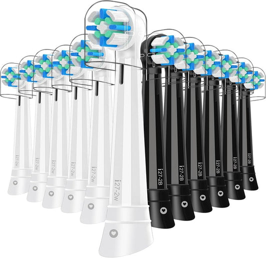 IO Replacement Brush Heads for Oral-B Electric Toothbrush | 12 Pack Compatible with Series 2-10 (Black/White)