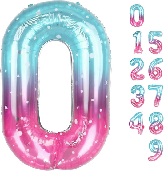 Number 0 Balloons - 40 Inch Pink, Purple & Blue Birthday Decorations for All Milestone Events