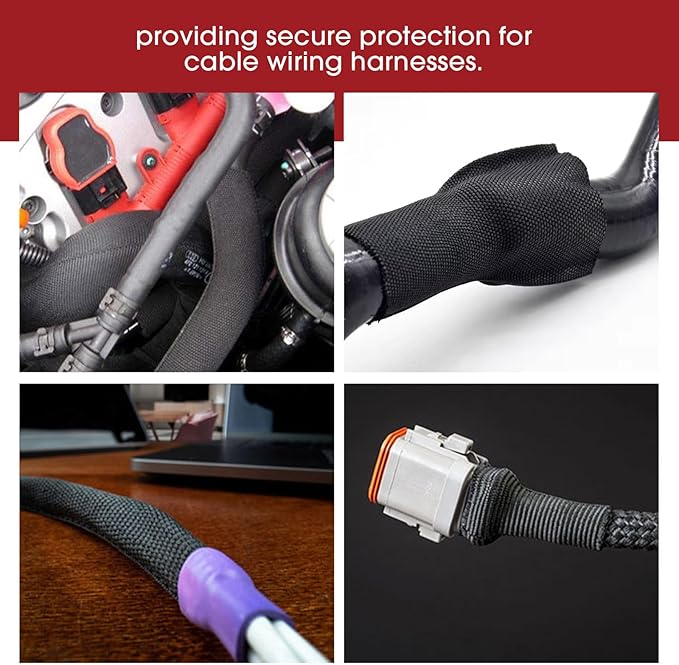 BuyUneed Heat Shrink Wire Loom 2:1 Shrinkable Braided Cable Sleeve 1/2 Inch ID-46ft Abrasion Protection Flexibility Fabric Wiring Harness Cover Sheath