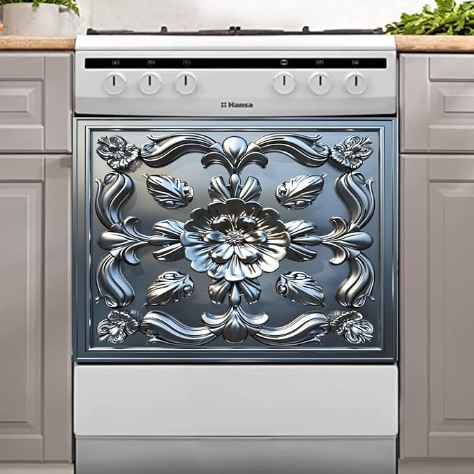 Stainless Steel Flower Pattern Dishwasher Magnetic Cover 3D Effect Decorate Panel Decal for Refrigerator Fridge Magnet Beautiful Flowers Magnets for Kitchen Home 23"x17"