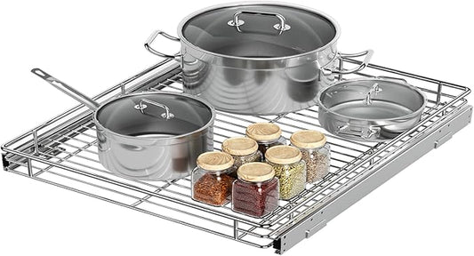 ZOINLIY Pull Out Cabinet Organizer, Versatile Slide Out Kitchen Organizers and Storage,Heavy Duty Drawer Cupboard Storage Basket, Smooth Sliding, Chrome Finish (26.8 * 21inch)