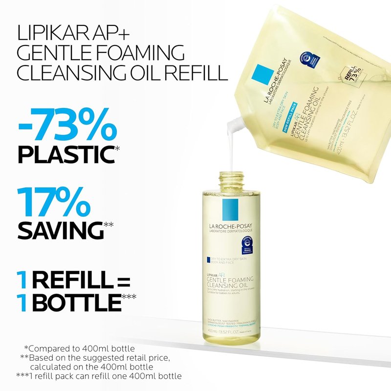 La Roche-Posay Lipikar AP+ Gentle Foaming Cleansing Oil - 400ML | Niacinamide Formula for Face & Body Hydration