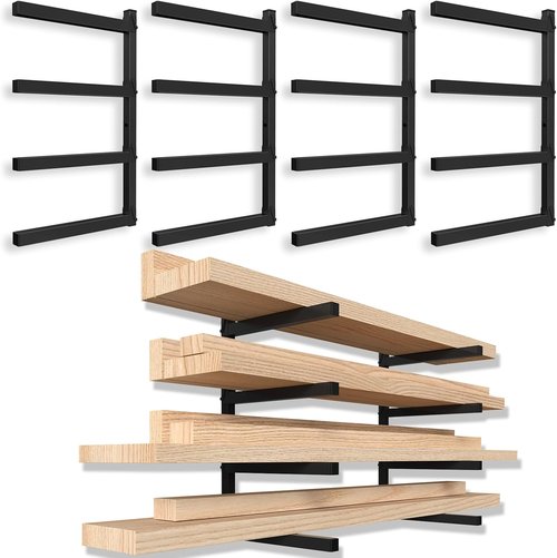 Mapleway 4-Pack Lumber Storage Rack - 4-Level Metal Wall Mount Wood Organizer for Garage & Workshop