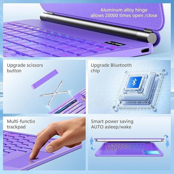 Keyboard Case for iPad Air 13 inch (M3 2025/M2, 2024),iPad Pro 12.9 inch (3/4/5/6th Gen) Magic Magnetic Backlit Keyboard Case with Multi-Touch Trackpad- Easy-Set Floating Cantilever Stand (Purple)